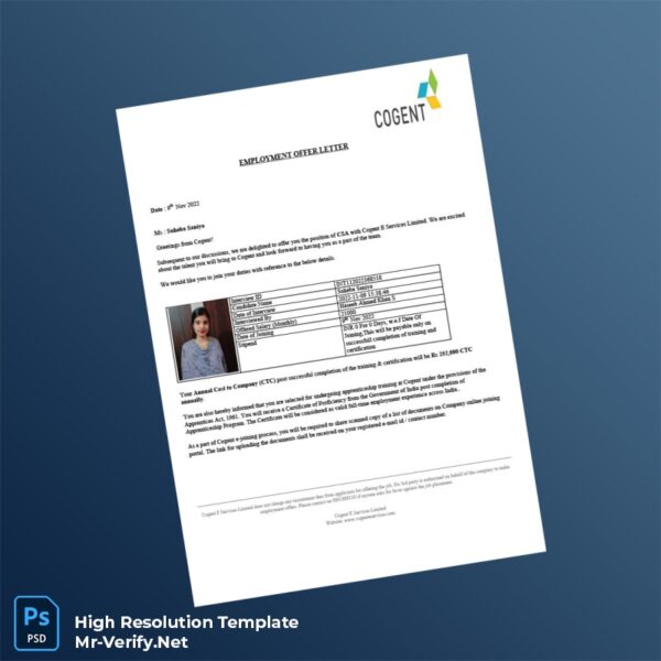 Editable India Cogent E Services Limited Employment Verification Letter Word and Pdf Template Preview - Mac Doc