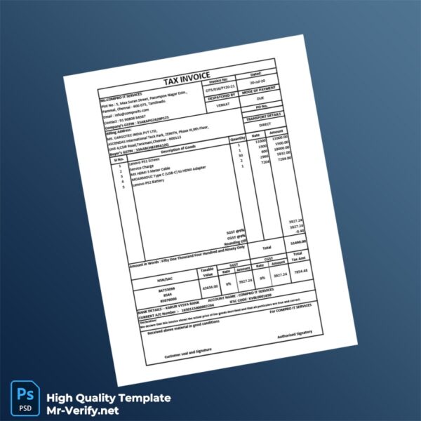 India Compro IT Services Invoice Template in Word and PDF formats