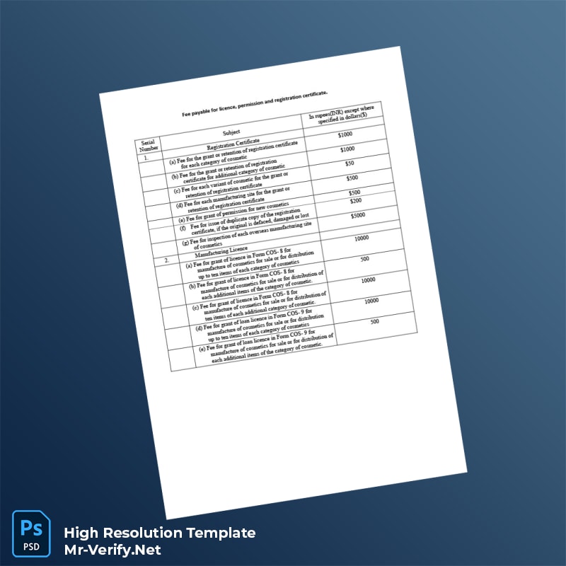 India%20Cosmetics%20Licensing%20Fees%20Registration%20Certificate%20Template%20in%20Word%20and%20PDF%20formats Editable India Cosmetics Licensing Fees Registration Certificate Word and Pdf Template Preview - Mac Doc