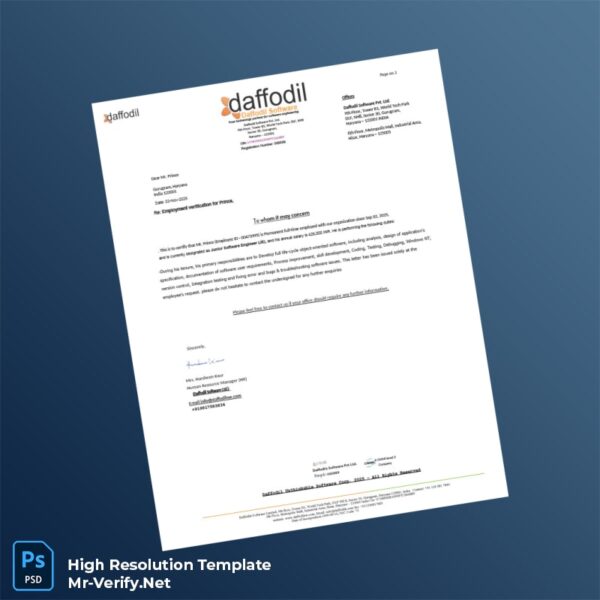 Editable India Daffodil Software Employment Verification Letter Word and Pdf Template Preview - Mac Doc