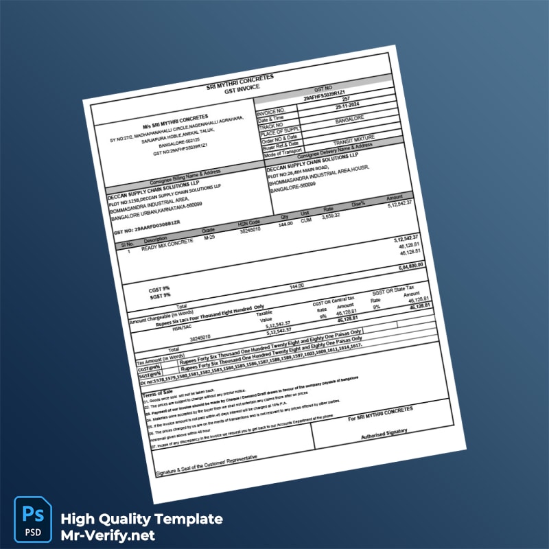 India Deccan Supply Chain Solutions LLP Invoice Template in Word and PDF formats India Deccan Supply Chain Solutions LLP Invoice Template in Word and PDF formats