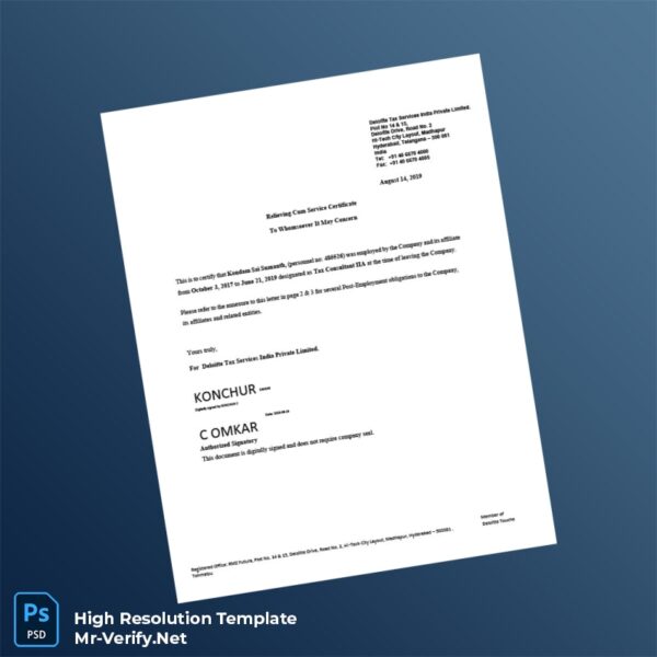 Editable India Deloitte Employment Verification Letter Word and Pdf Template Preview - Mac Doc
