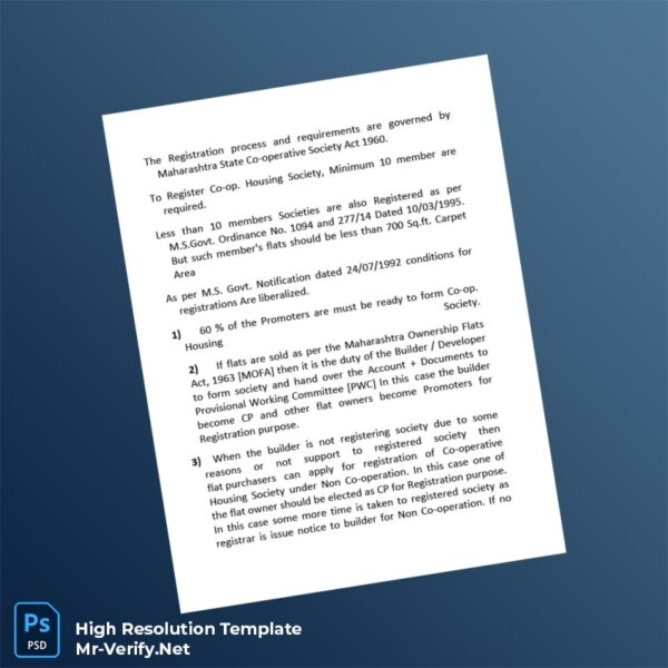 Editable India Deputy Registrar Housing Cooperative Registration Certificate Word and Pdf Template Preview - Mac Doc