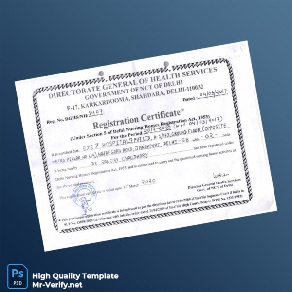 India Directorate General of Health Services Registration Certificate Template in Word and PDF formats