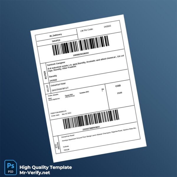 India DishanKart Retail Tax Invoice Template in Word and PDF formats