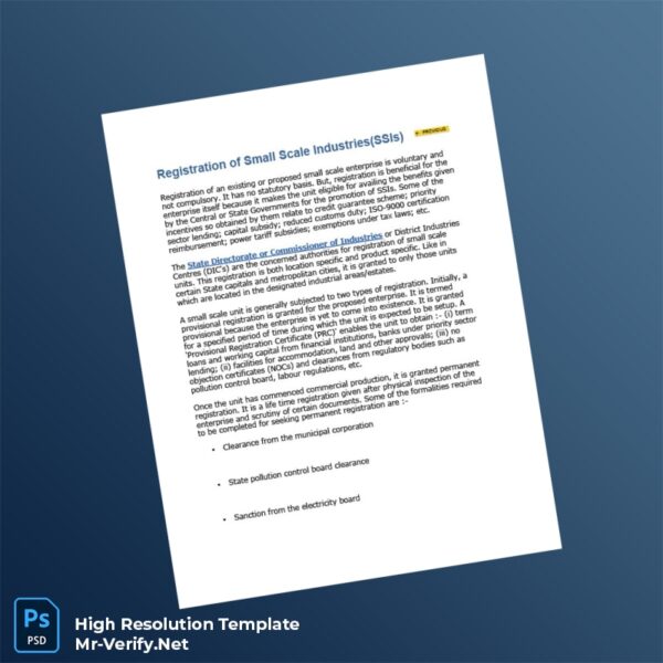 Editable India District Industries Centre Business Registration Certificate Word and Pdf Template Preview - Mac Doc
