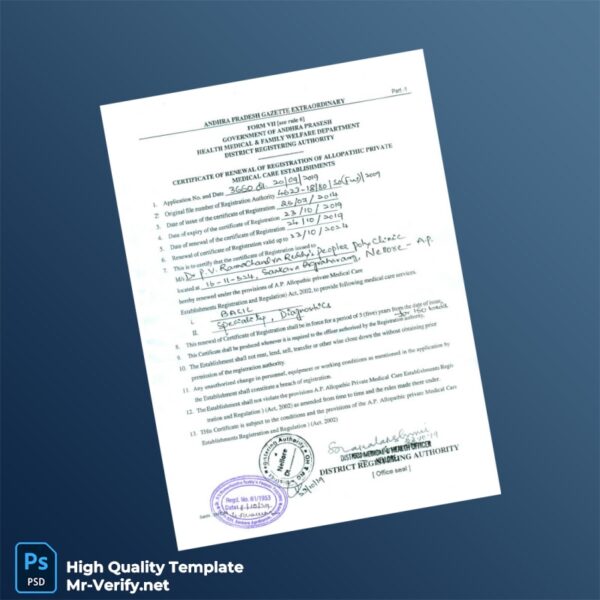 India District Registering Authority Editable Hospital Registration Certificate Template in Word and PDF formats India District Registering Authority Editable Hospital Registration Certificate Template in Word and PDF formats