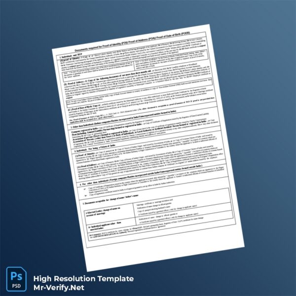 Editable India Document List for Proof of Address Requirements Word and Pdf Template Preview - Mac Doc