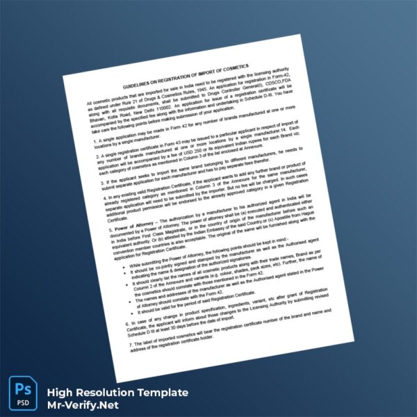 Editable India Drugs Controller General of India Editable Cosmetic Import Registration Guide Word and Pdf Template Preview