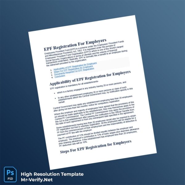 Editable India EPFO Business Registration Certificate Word and Pdf Template Preview - Mac Doc