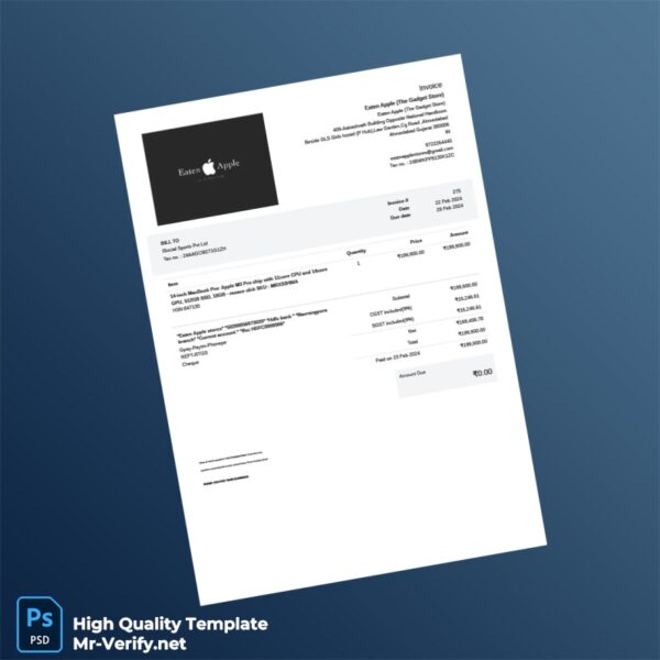India Eaten Apple Invoice Template in Word and PDF formats