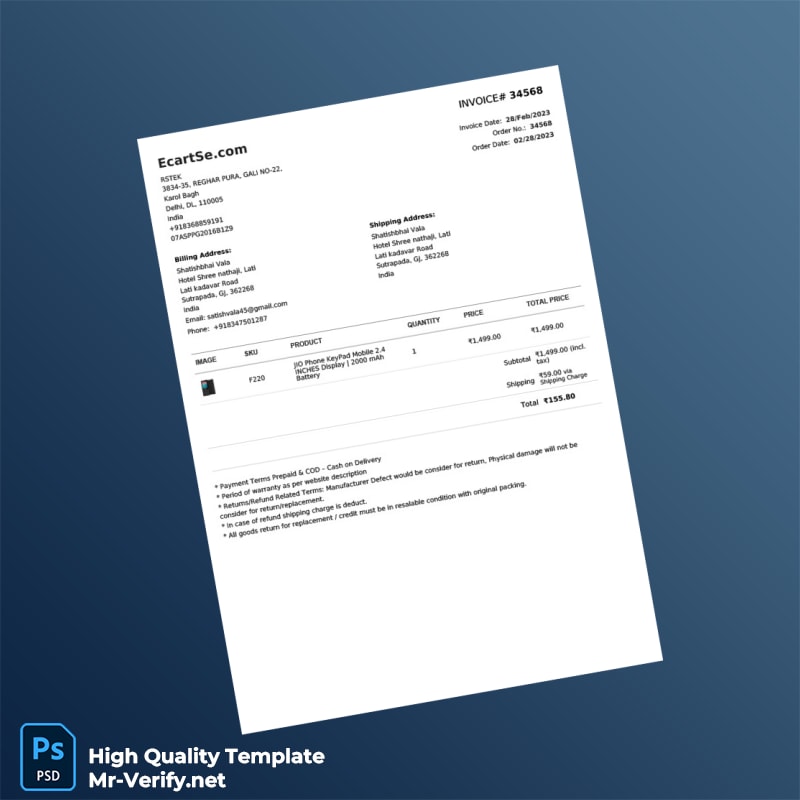 India EcartSe com Invoice Template in Word and PDF formats India EcartSe com Invoice Template in Word and PDF formats