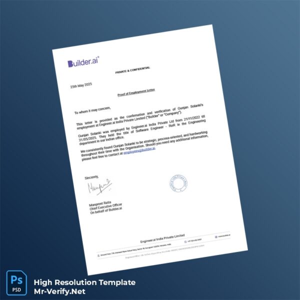 Editable India Engineer ai India Private Limited Proof of Employment Letter Word and Pdf Template Preview - Mac Doc