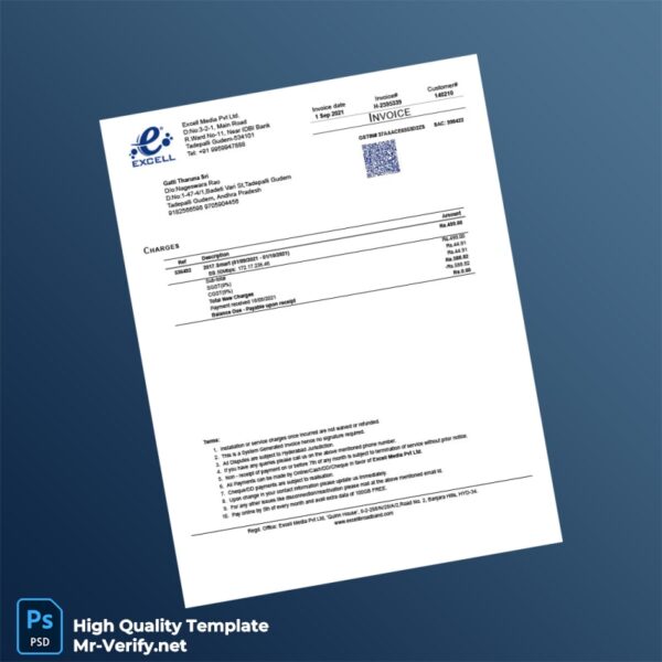 India Excell Media Pvt Ltd Invoice Template in Word and PDF formats