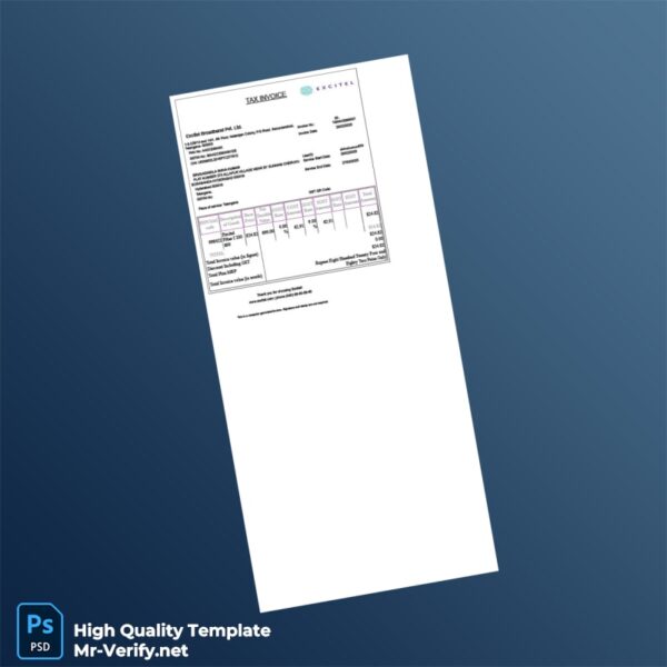 India Excitel Broadband Invoice Template in Word and PDF formats