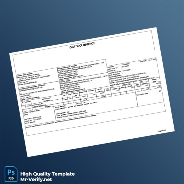 India Exide Leclanche Energy Private Ltd Invoice Template in Word and PDF formats