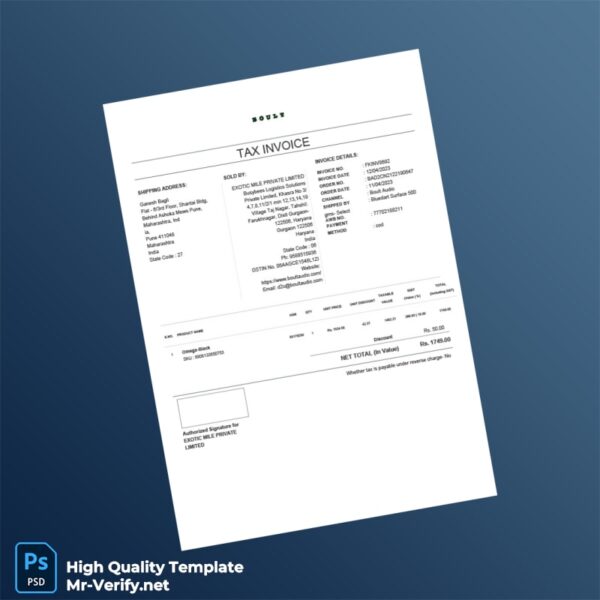 India Exotic Mile Private Limited Tax Invoice Template in Word and PDF formats India Exotic Mile Private Limited Tax Invoice Template in Word and PDF formats