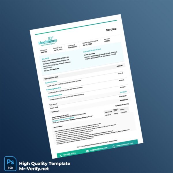 India Expedient Healthcare Marketing Pvt Ltd Invoice Template in Word and PDF formats