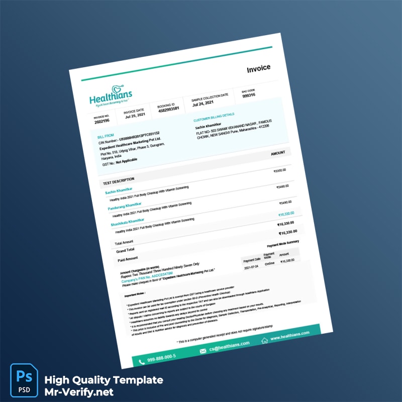 India Expedient Healthcare Marketing Pvt Ltd Invoice Template in Word and PDF formats India Expedient Healthcare Marketing Pvt Ltd Invoice Template in Word and PDF formats