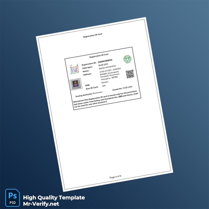 India FSSAI Food Safety and Standards Authority Business Registration Certificate Template in Word and PDF formats page 4 India FSSAI Food Safety and Standards Authority Business Registration Certificate Template in Word and PDF formats page 4