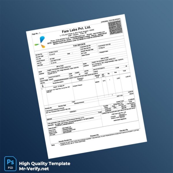India Fare Labs Pvt Ltd Tax Invoice Template in Word and PDF formats India Fare Labs Pvt Ltd Tax Invoice Template in Word and PDF formats