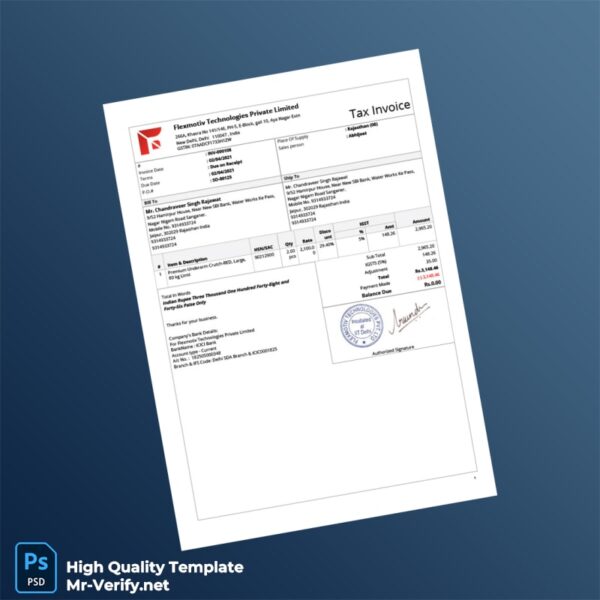 India Flexmotiv Technologies Private Limited Tax Invoice Template in Word and PDF formats