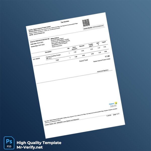 India Flipkart Internet Private Limited Tax Invoice Template in Word and PDF formats