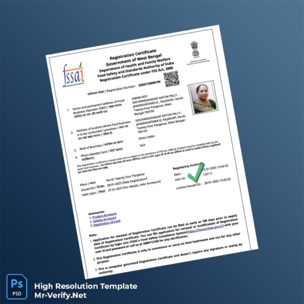 India%20Food%20Safety%20and%20Standards%20Authority%20Registration%20Certificate%20Template%20in%20Word%20and%20PDF%20formats Editable India Food Safety and Standards Authority Registration Certificate Word and Pdf Template Preview