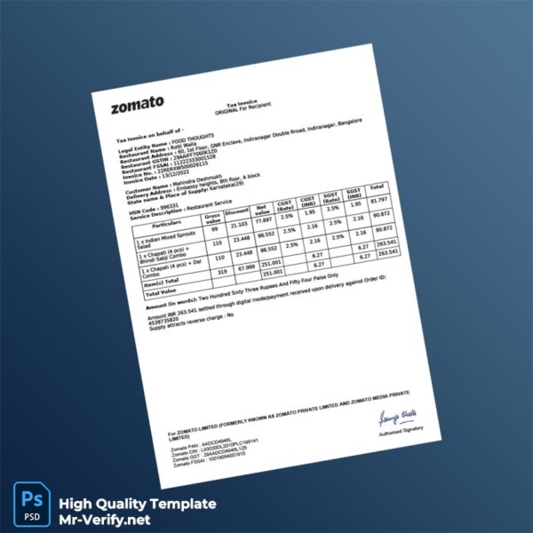 India Food Thoughts Tax Invoice Template in Word and PDF formats India Food Thoughts Tax Invoice Template in Word and PDF formats