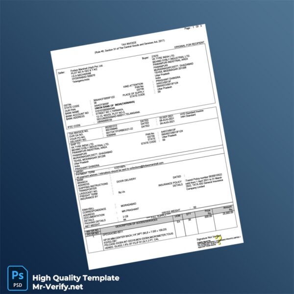 India Forbes Marshall Hyd Pvt Ltd Commercial Invoice Template in Word and PDF formats