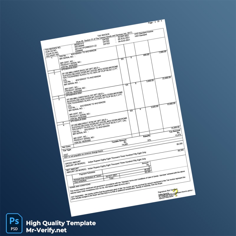 India Forbes Marshall Hyd Pvt Ltd Commercial Invoice Template in Word and PDF formats page 2 India Forbes Marshall Hyd Pvt Ltd Commercial Invoice Template in Word and PDF formats page 2