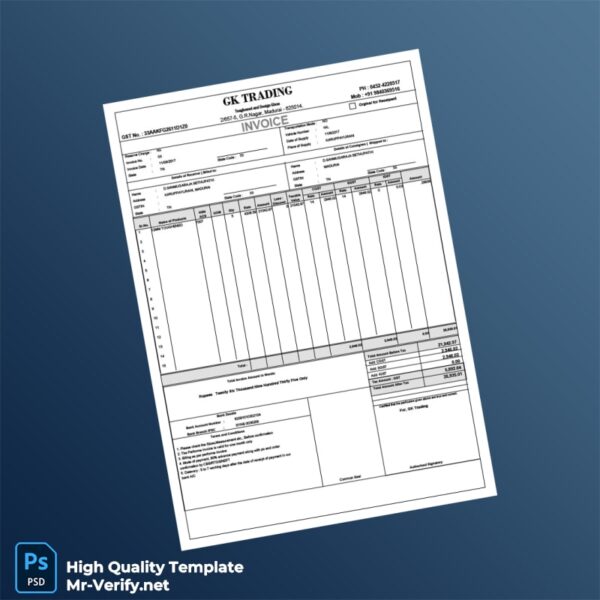 India GK Trading Invoice Template in Word and PDF formats