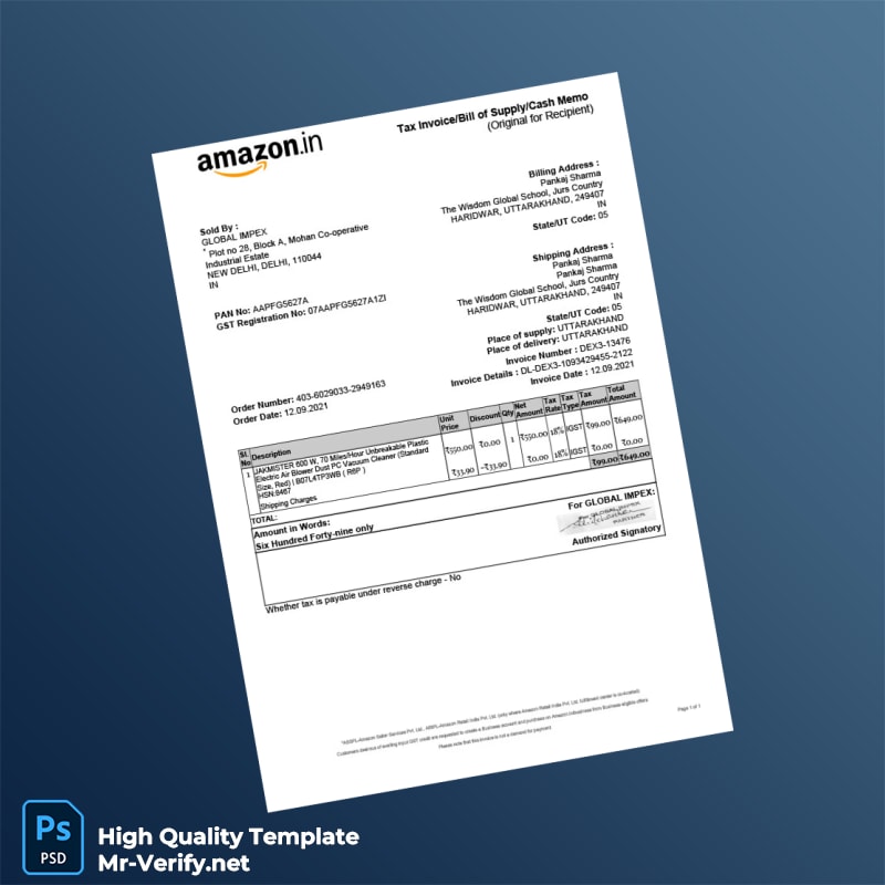 India GLOBAL IMPEX Invoice Template in Word and PDF formats India GLOBAL IMPEX Invoice Template in Word and PDF formats