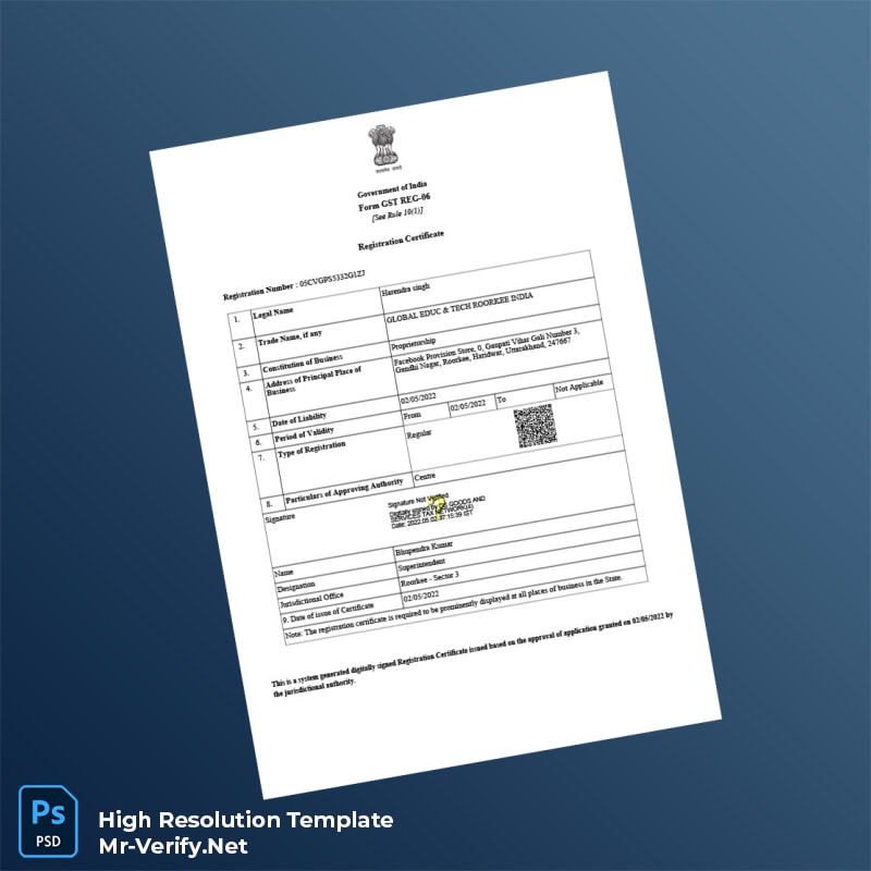 India%20GST%20Authority%20GST%20Registration%20Certificate%20Template%20in%20Word%20and%20PDF%20formats Editable India GST Authority GST Registration Certificate Word and Pdf Template Preview