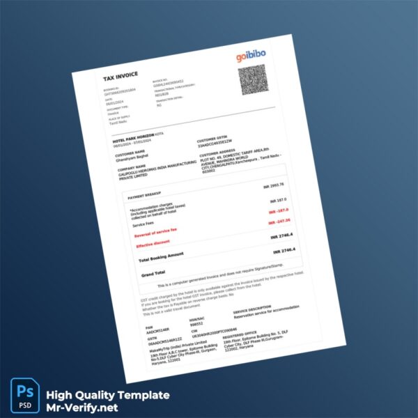 India Galipoglu Hidromas India Manufacturing Private Limited Tax Invoice Template in Word and PDF formats