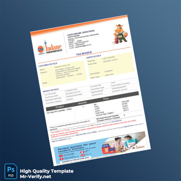 India Gargi Indane Tax Invoice Template in Word and PDF formats