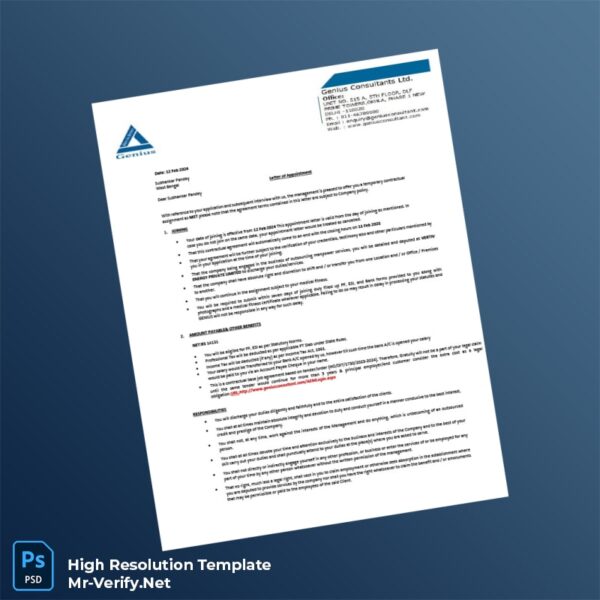 Editable India Genius Consultants Employment Verification Letter Word and Pdf Template Preview - Mac Doc