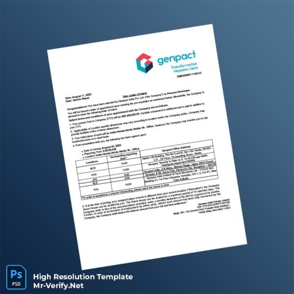 Editable India Genpact Employment Verification Letter Word and Pdf Template Preview - Mac Doc