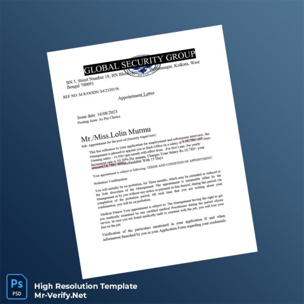 Editable India Global Security Group Employment Verification Letter Word and Pdf Template Preview - Mac Doc