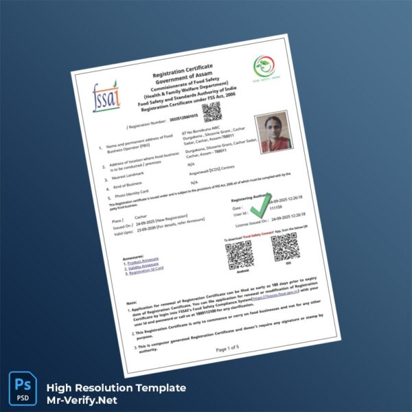 Editable India Government of Assam Editable Business Registration Certificate Word and Pdf Template Preview