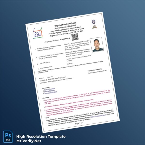 Editable India Government of Gujarat Registration Certificate Word and Pdf Template Preview - Mac Doc