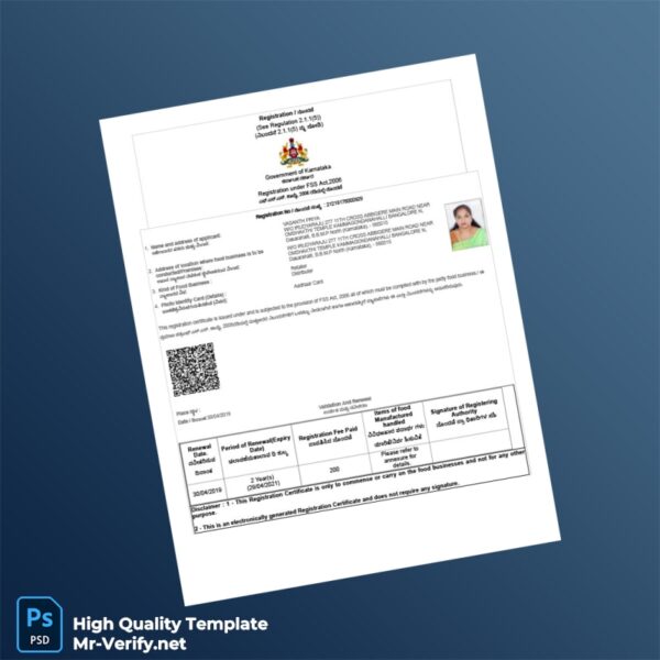 India Government of Karnataka Registration Certificate Template in Word and PDF formats
