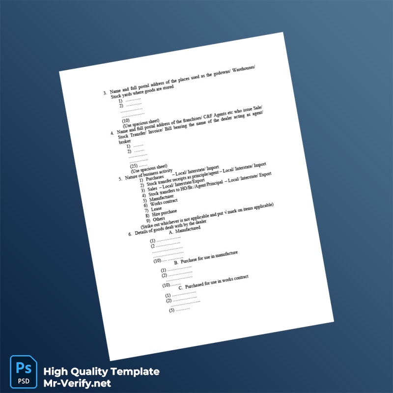 India Government of Kerala Department of Commercial Taxes Business Registration Certificate Template in Word and PDF formats page 2 India Government of Kerala Department of Commercial Taxes Business Registration Certificate Template in Word and PDF formats page 2