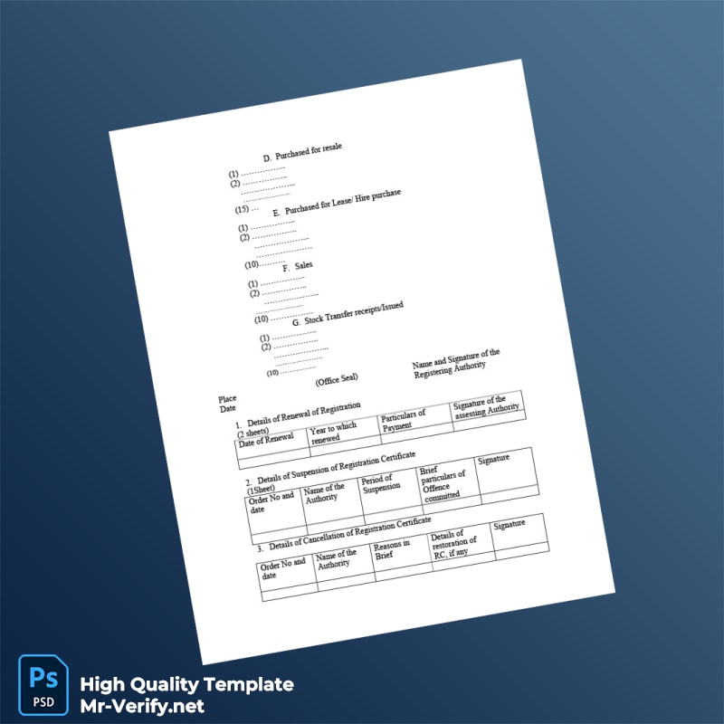 India Government of Kerala Department of Commercial Taxes Business Registration Certificate Template in Word and PDF formats page 3 India Government of Kerala Department of Commercial Taxes Business Registration Certificate Template in Word and PDF formats page 3