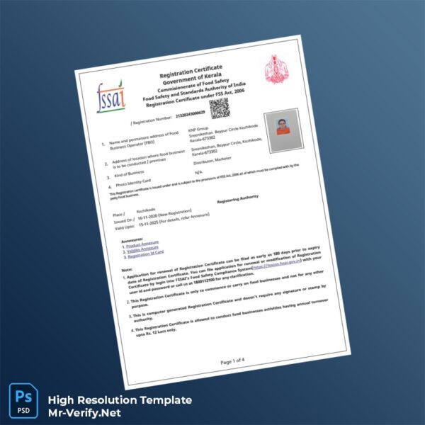 Editable India Government of Kerala Registration Certificate Word and Pdf Template Preview - Mac Doc