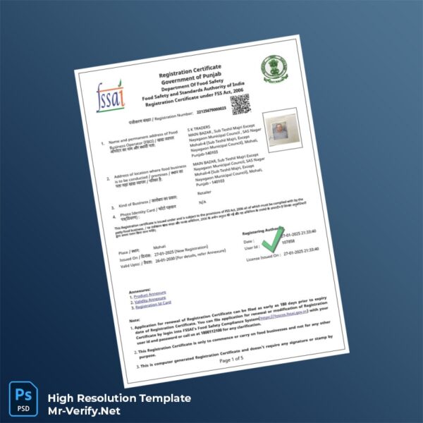Editable India Government of Punjab Registration Certificate Word and Pdf Template Preview - Mac Doc