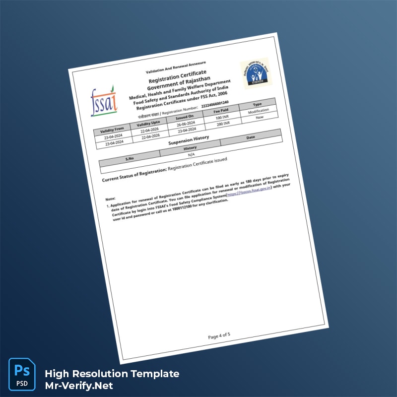 India%20Government%20of%20Rajasthan%20Food%20Safety%20and%20Standards%20Authority%20Registration%20Certificate%20Template%20in%20Word%20and%20PDF%20formats-page4 Editable India Government of Rajasthan Food Safety and Standards Authority Registration Certificate Template in Word and PDF formats page 4 Preview