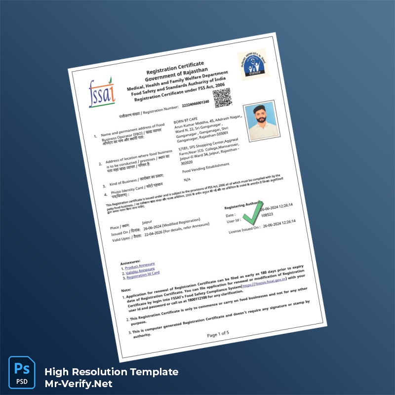 India%20Government%20of%20Rajasthan%20Food%20Safety%20and%20Standards%20Authority%20Registration%20Certificate%20Template%20in%20Word%20and%20PDF%20formats Editable India Government of Rajasthan Food Safety and Standards Authority Registration Certificate Word and Pdf Template Preview