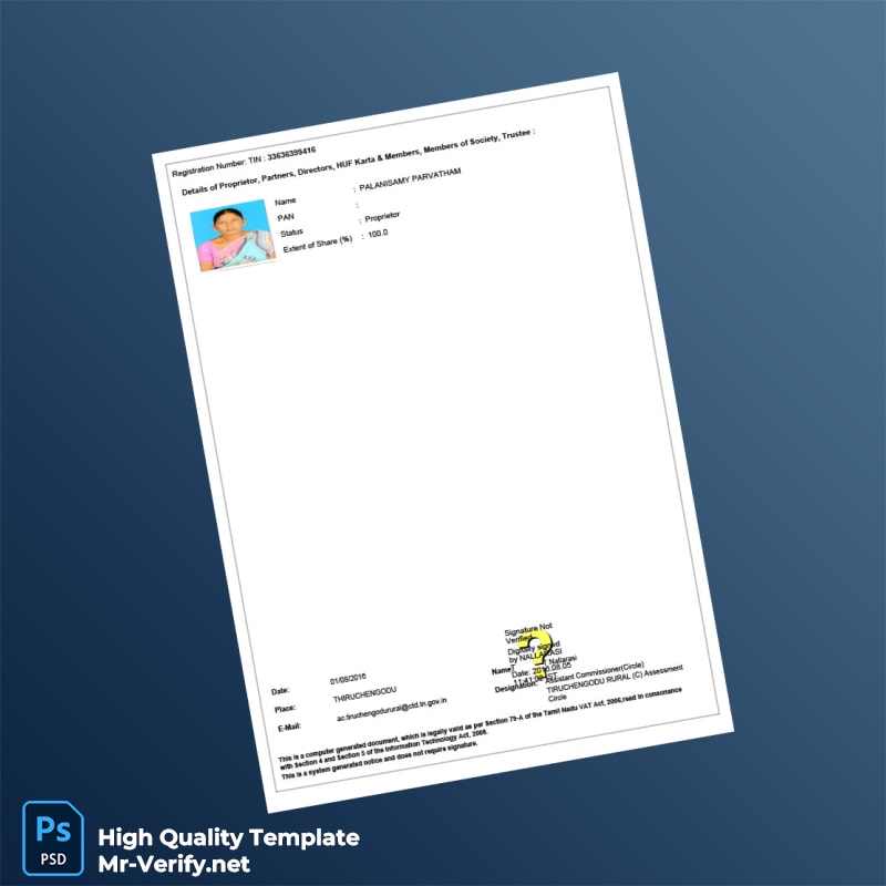India Government of Tamil Nadu Commercial Taxes Department Business Registration Certificate Template in Word and PDF formats page 2 India Government of Tamil Nadu Commercial Taxes Department Business Registration Certificate Template in Word and PDF formats page 2