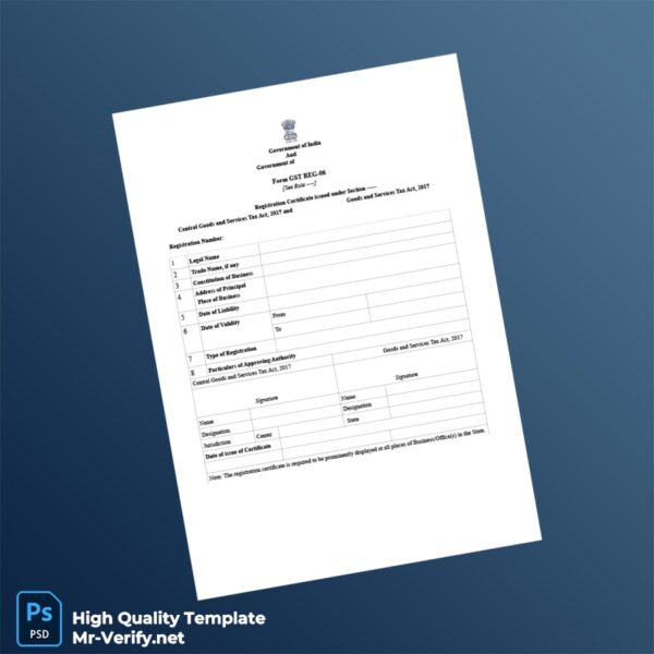 India Government of Tamil Nadu GST Registration Certificate Template in Word and PDF formats